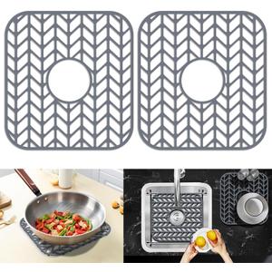 JOOKKI Sink Protectors for Kitchen Sink, 12.25"X11.5" Center Drain mat for bottom of sink, Protect Kitchen Sink bottom from Scratches, Dishwasher Safe Grid Mat for Kitchen(Gray, 12.25"x11.5"x2 Center)