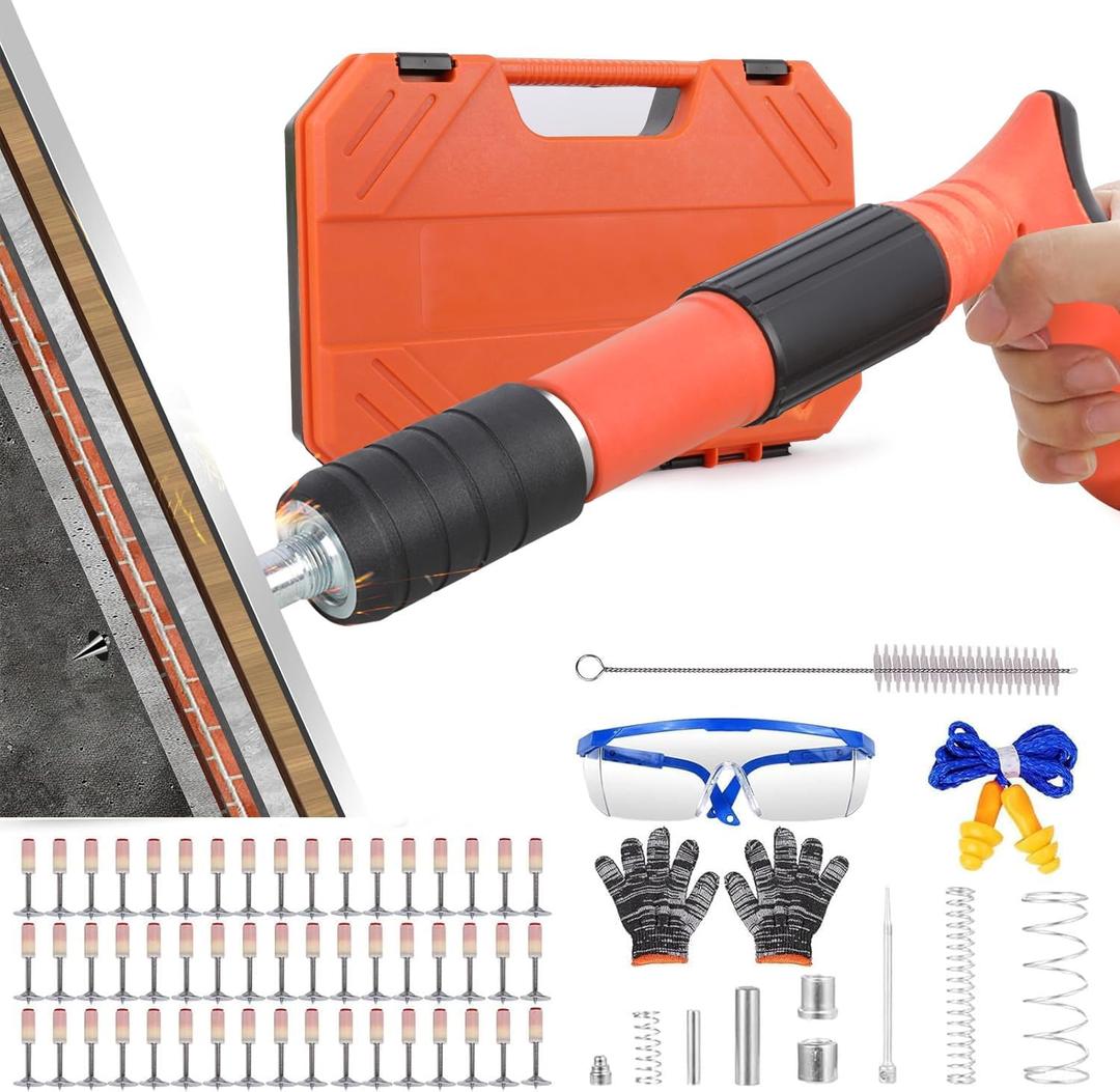 Concrete Nail Gun Kit with 220 pcs Nails, 3 Speed Adjustable Manual Steel Nails Gun Tool, Mini Portable Nail Wall Shooting Machine Fastening Tool for Wall Anchor, Concrete Walls, Fenc, Woodworking
