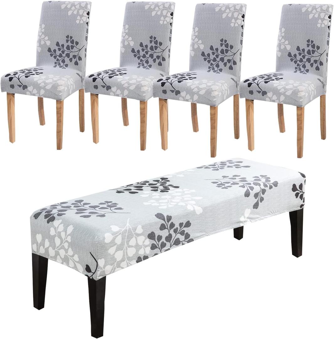 CRFATOP Dining Room Chair Covers Slipcovers Set of 4 with Bench Chair Cover tretch Dining Chair Covers Upholstered Bench Slipcover for Hotel Ceremony Banquet Wedding Party,18 (Color B20)