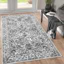 KILOCOCO Area Rug 3x5 Entry Rug Washable Rugs Printed Vintage Floral Rubber Backed Non Slip Soft Indoor Kitchen Rugs for Laundry Room Playroom Moroccan Carpet, Light Gray White