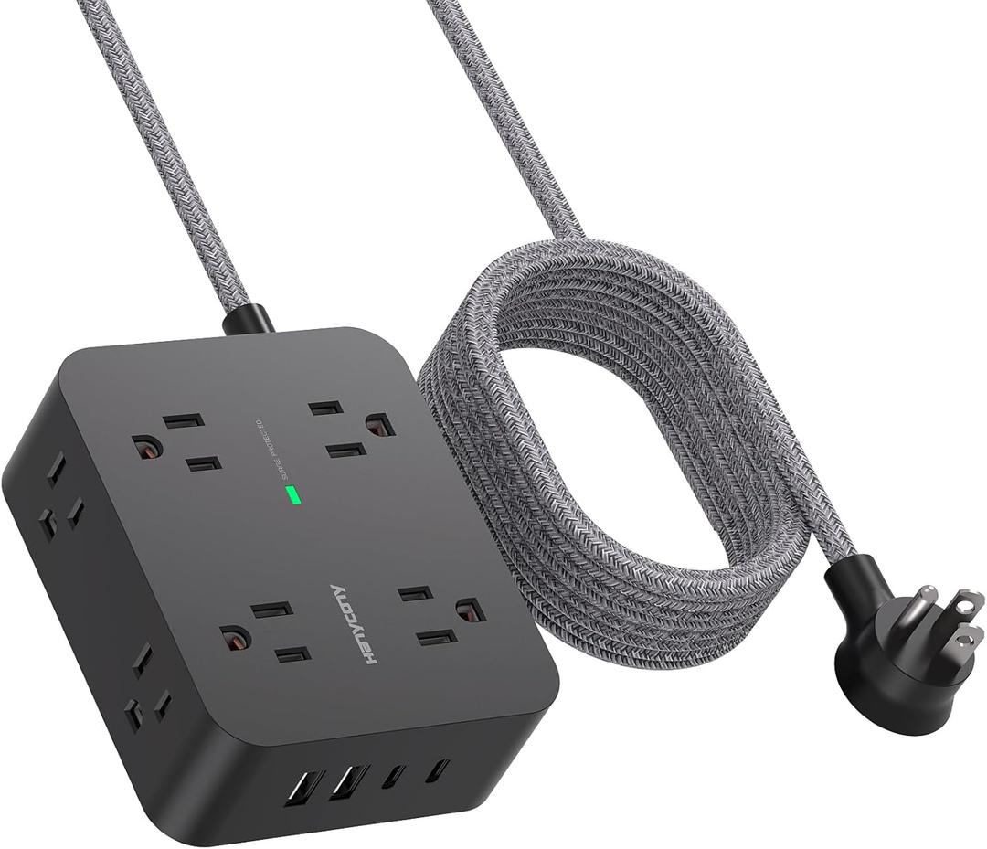 Extension Cord 6 Ft, HANYCONY Surge Protector Power Strip Long Cord 8 Outlets 4 USB Ports(2 USB C), Wall Mount, 1080J Surge Protection, Desk Charging Station for for Home Office Dorm Room Essentials