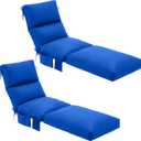 Kigley 2 Pcs Chaise Lounge Cushions, 78 x 22 x 4.7 Inch Outdoor Lounge Chair Cushions with Pocket, Thick Tufted Patio Recliner Replacement with Ties, Fade Resistant for Pool Furniture (Blue)