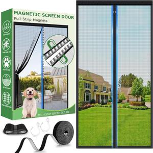 Upgraded Magnetic Screen Door, Heavy Duty Fiberglass Mesh, Quick Close Full Strip Magnets, Door Screen Magnetic Closure for Single Door Size 36 x 80 Inch, Screen Door Size 39 x 82 Black