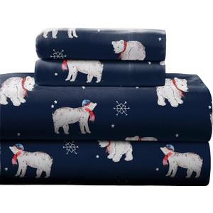 Pointehaven 180 GSM 100% Cotton Flannel Sheet Set - Queen, Snow Bear - Warm & Cozy - Pre-Shrunk -Deep Pockets - Elastic All Around-Comfy Double Brushed