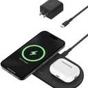 Belkin 2-in-1 Wireless Charging Pad w/ Qi2 15W + Additional USB-C Port - MagSafe-Compatible Charger, Charging Station for iPhone 16 & 15 Series, Samsung Galaxy S25 Series, AirPods, & More - Black