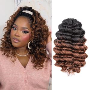 Toyotress Ocean Wave Crochet Hair - 14 Inch 8 Packs Ombre Brown Ocean Wave Braiding Hair, Beach Curl Deep Twist Water Wave Short Curly Synthetic Hair Extensions (14 Inch, OT30-8P)