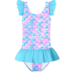 Toddler Girl Swimsuit One Piece Bathing Suit Mermaid Cute Ruffle Skirt Hawaiian Beach Swimwear XXL