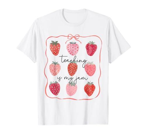 Teaching is My Jam Teacher Team Crew Cute Strawberry Girls T-Shirt Size, Large