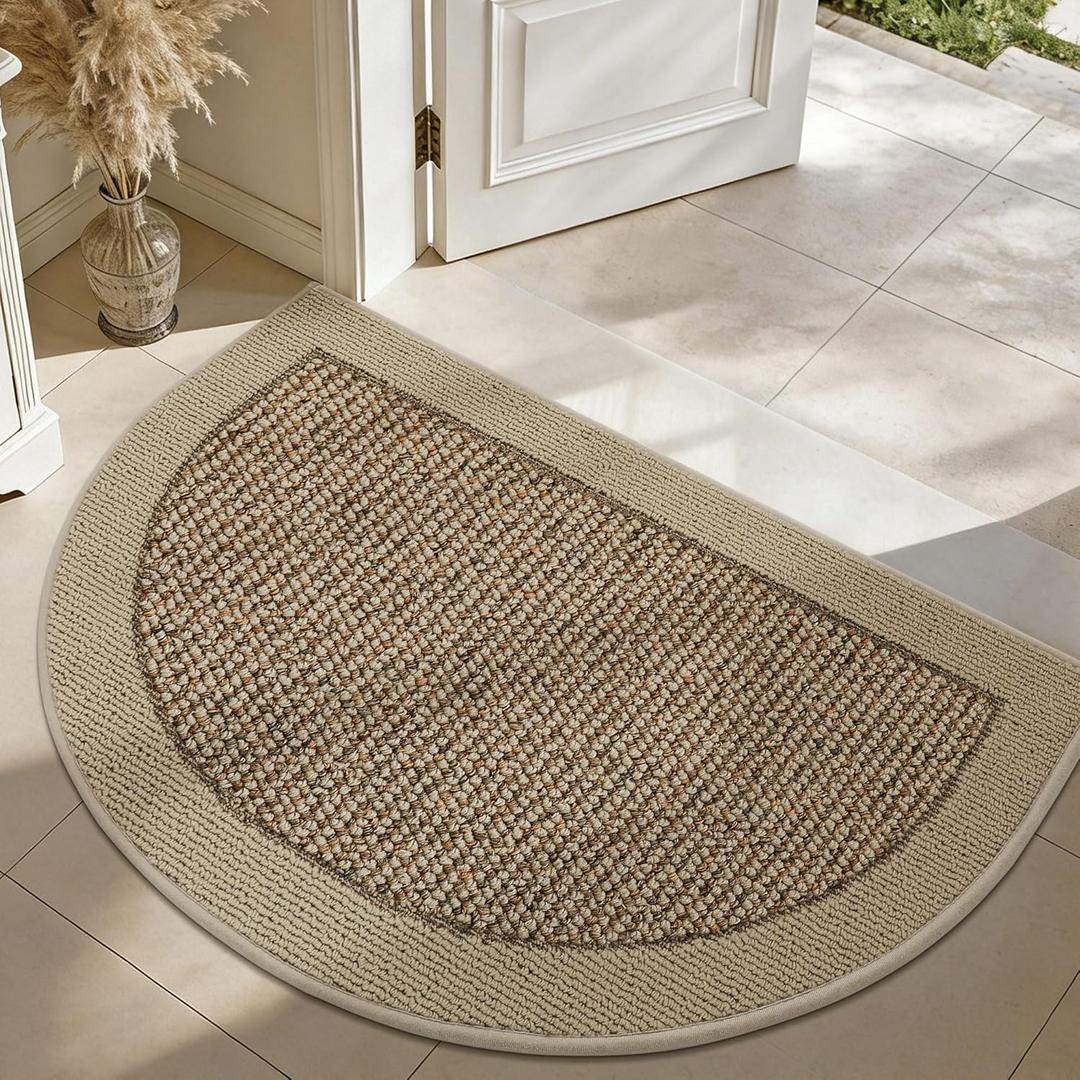 Half Circle Door Mat Indoor Entrance Welcome, Non-Slip Washable Doormat, Trap Dirt and Moisture, Low Profile Mats for Indoor Entry, 24"x36", Beige