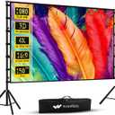 Projector Screen with Stand, Wootfairy 150 inch Portable and Foldable Projection Screen 4K HD 16:9 Rear Front Wrinkle-Free Movie Screen with Carry Bag for Indoor Outdoor Home Theater Backyard Cinema