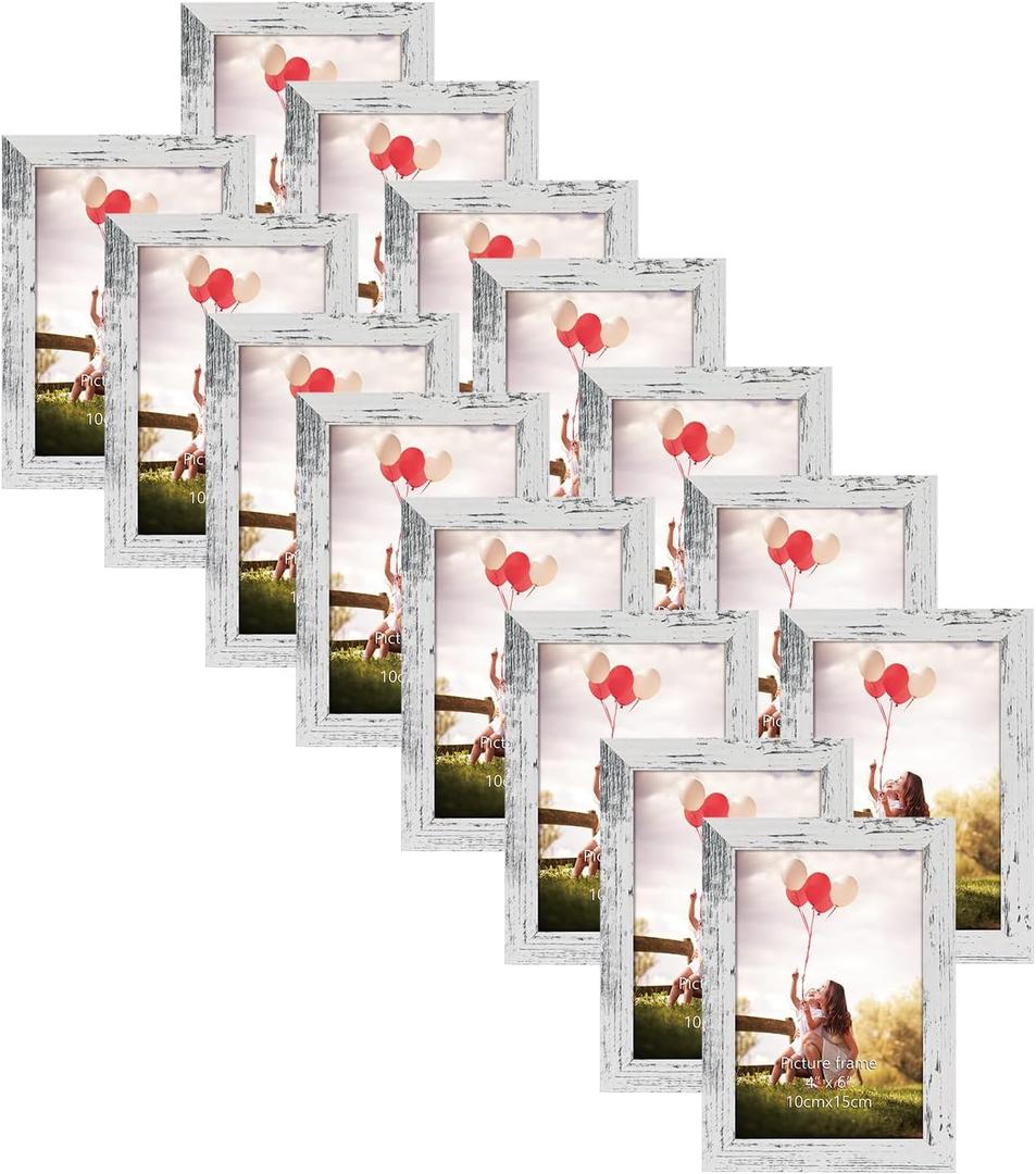 HORLIMER 4x6 Picture Frame Set of 15, Distressed White Rustic Picture Frames Display 4 by 6 Photo for Wall or Tabletop