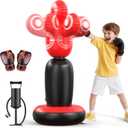 QPAU 360 Rotatable Kids Punching Bag - 64" Boxing Bag with 4 Targets & Kids Boxing Gloves, Inflatable Punching Bags with Hand Pump, Karate Taekwondo Training Christmas Birthday Gift Boys Girls