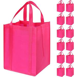 12 Pack Heavy Duty Reusable Grocery Bags - Large Shopping Totes Reinforced Handles, Holds 40 lbs, Foldable and Washable (Rose Red)