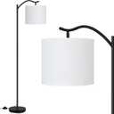 BoostArea Modern LED Arched Floor Lamp with Natural Linen Shade, 3 Brightness Levels, E26 Socket, Footswitch, 63-inch Tall, White