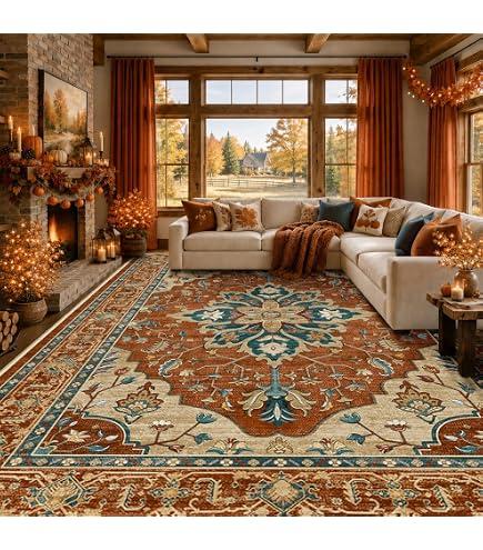 Washable Area Rug, Red/Orange/Blue/Brown