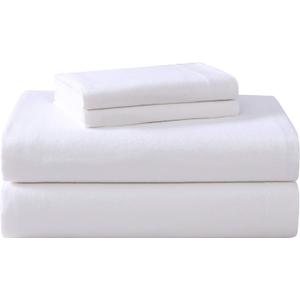 Laura Ashley - Flannel Sheets King Size, Anti-Pilling & Wrinkle Resistant Cotton, Touchably Soft for All-Season Comfort - Bed Sheets with Matching Pillowcases & Fitted Sheet (True White)