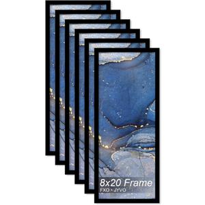 8x20 Picture Frame Set of 6, Black Frame for 8 x 20 Inch Picture Poster Photo, Light Weight and High Transparent 8 by 20 Frame for Wall