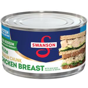 Swanson 25% Less Sodium White Premium Chunk Canned Chicken Breast in Water, 12.5 OZ Can (EXP 02/27/26)