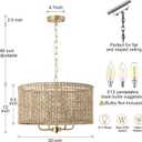 Rattan Drum Chandeliers for Dining Room, 4-Light Bohemian Hand-Woven Farmhouse Pendant Light Dining Room Light Fixture Chandelier for Entryway Living Room Kitchen Stairway Bedroom Hallway(Gold)