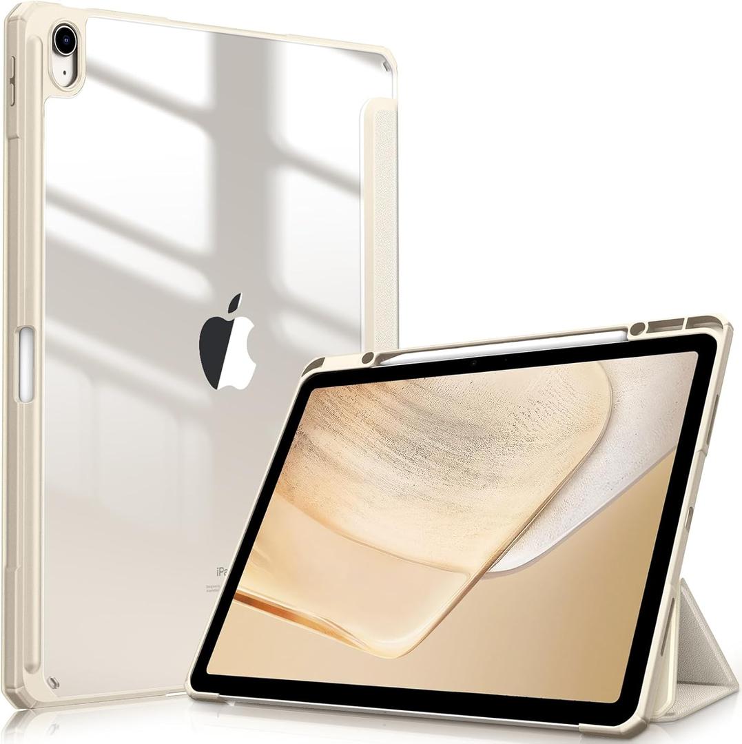 Fintie Hybrid Slim Case for iPad Air 13-inch M4/M3/M2 (2026/2025/2024) - [Built-in Pencil Holder] Shockproof Cover with Clear Transparent Back Shell, Starlight