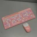 Retro Wireless Keyboard with Round Keycaps, 2.4GHz Full-Size USB Cute Wireless Keyboard Mouse for Computer, Desktop, Laptop and Computer (Pink-Colorful)
