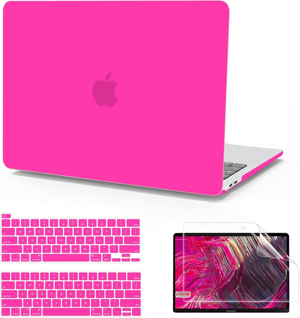 Anban Compatible with MacBook Pro 13 inch Case M2 2025 2024 2023 2022-2016 M1 A2338 A2251 A2289 A2159 A1989 A1708 A1706, Plastic Laptop Hard Shell Case +Keyboard Cover +Screen Protector, Hot Pink
