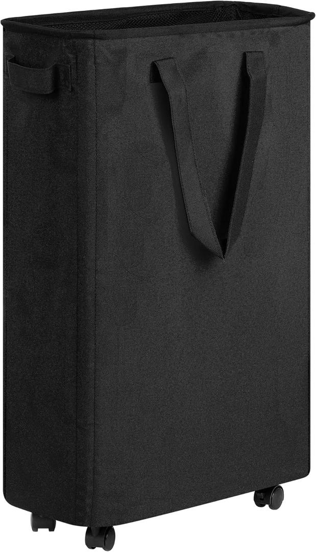 efluky Slim Laundry Hamper with Wheels, Rolling Laundry Basket for Clothes, Small Laundry Basket for Bedroom, Dorm and Laundry Room, 60L (12.7 Gallons) Black