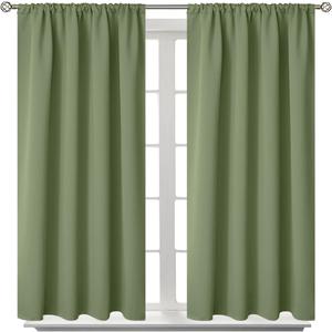 BGment Olive Green Short Curtains for Kitchen Window 45 Inch Length - Rod Pocket Thermal Insulated Room Darkening Drapes for Bathroom Cafe Bedroom Rv Camper, 42 x 45 Inch, 2 Panels