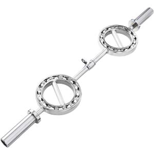 47 Chrome Steel Rotating Tricep Bar, 500LB | Eye-shape bar with 25mm knurled rotating handles, 2-inch Olympic plate fit, and cable machine compatibility