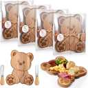 4 Set Baby Shower Prizes Bear Shaped Cheese Board with Cheese Knives and Forks Baby Shower Party Favors Gift Box for Wedding Bridal Birthday Gender Reveal Favor (Acacia Color)