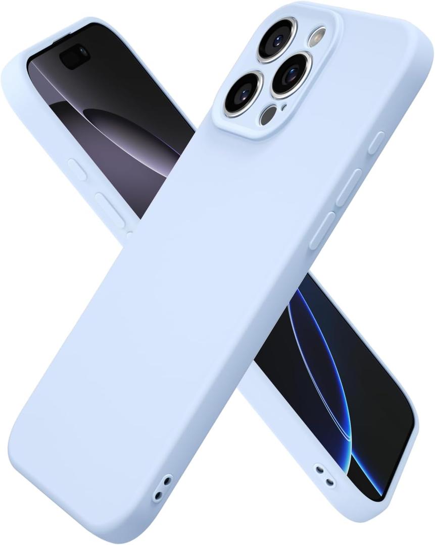 Oakxco for iPhone 16 Pro Max Case Silicone, Ultra Slim Thin Phone Case for Women Girls, Plain Solid Color Minimalist Aesthetic Cute Girly Design, Soft Rubber Gel TPU with Camera Cover, Light Blue