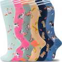 fenglaoda Compression Socks Women Men 6 Pairs, Knee High Best Support Circulation Socks for Running, Travel, Flight, Nurse (Small-Medium, 01-6pairs-ducks/Cat/Fox/giraffes/groundhog/Dog)
