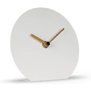 SOFFEE DESIGN 6'' One-Piece Table Clocks Without Scale Modern Minimalist Style Decoration, Iron Silent Quartz Desk Clock Creative Ornaments, Battery Operated Non Ticking for Home, White