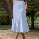 Modegal Women's Satin High Waist Hidden Elasticized Waistband Flared Casual A Line Midi Skirt (Blue, M)