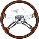 TIYPEOR 18'' Wooden Steering Wheel with 4 Spokes and 2'' Deep Plated Bracket, Modified Interior Accessory for Semi-Trailers, Compatible with Kenworth, Peterbilt, Volvo, Freightliner Trucks