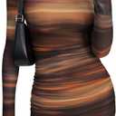 PRETTYGARDEN Women Long Sleeve Mini Dress Spring 2026 Tie Dye Print Bodycon Cocktail Party Club Outfits Homecoming Dresses (X-Small, Brown Floral)