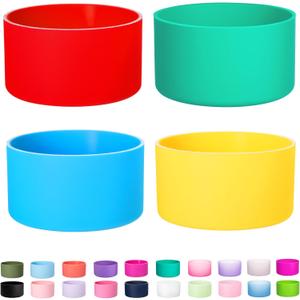 4-Pack Silicone Boot for Stanley Cup 40 30 OZ, Boots for Stanley Cups Accessories 40 30OZ,Non-Slip Rubber Bottom Protector Cover,Noise Reduction Sleeve for Quencher H2.0 / IceFlow 20oz 30oz (Red+Yellow+Malachite Green+Blue Lagoon)