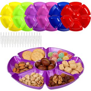 12 Pack Divided Serving Tray 7 Section Chip and Dip Platter Veggie Fruit Trays for Serving for Party with 100 Forks for Fruits, Veggies, Candy, Snack, Dessert, 12 inch