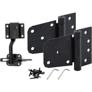 HOME MASTER HARDWARE Self-Closing Gate Kit Black - 3.5 in Spring Tee Hinges 2 Pack + Self-Adjusting Gate Latch 1 Pack