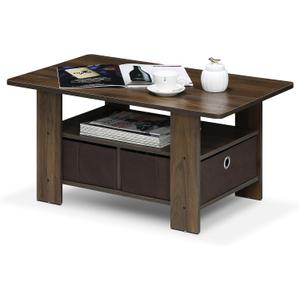 Furinno Andrey Coffee Table with Bin Drawer, Columbia Walnut/Dark Brown 18.9"D x 31.5"W x 15.6"H