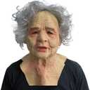 Old Man Mask Latex Elder Halloween Mask Old Person Cosplay Mask with Gray Wig (Women)