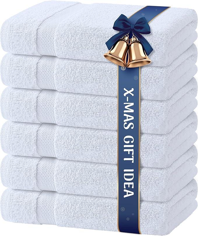 Wealuxe White Bath Towels 24x50 Inch, 6 Pack - Extra Absorbent Cotton Towel Set for Bathroom