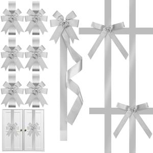 Crowye 14 Pcs Christmas Cabinet Bow for Kitchen Door Ribbon Bow Christmas Wreath Bow Christmas Door Bow Festival Wrapping Decorations for Tree Kitchen Fireplace Home Front Party(Silver) (Polyester)