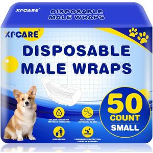 XPCARE 50 Count Disposable Male Dog Diapers, Male Dog Wraps,Super Absorbent Leak-Proof Fit (Small)