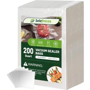 Vacuum Sealer Bags, 200 Quart BPA Free 8x12 Inch Vacuum Seal Bags for Food Saver, Seal a Meal, Weston. Heavy Duty Commercial Grade Vacuum Food Storage Bags for Sous Vide Freezer Vac Storage Meal Prep