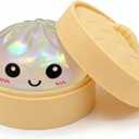 Glitter White Dumpling Squishies with Box, New Mystery Squishys Dumplings Stress Relief Balls Fidget Sensory Toy,Bao Bun with Food Steamer Stretchy Desk Squeeze Toys