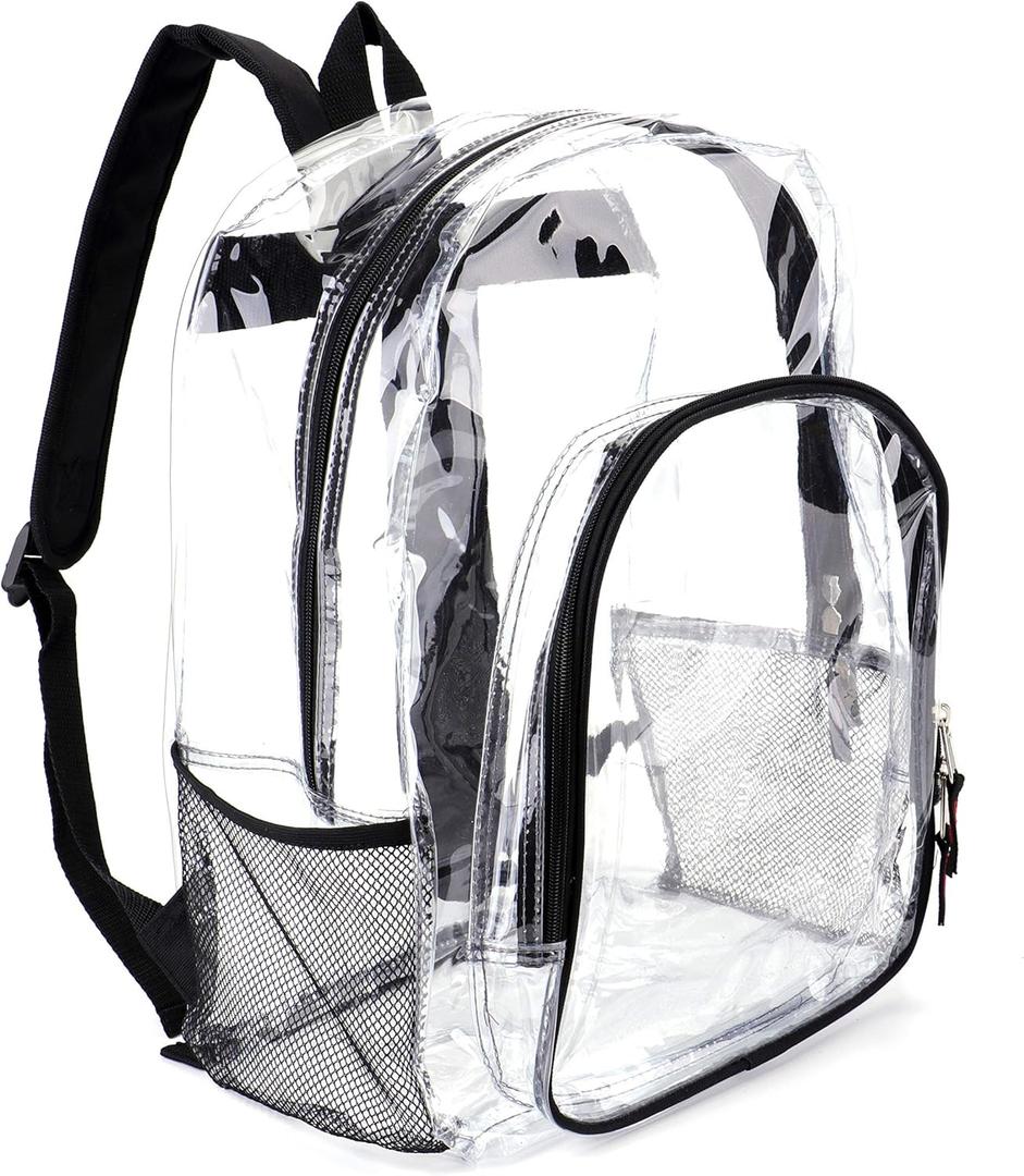 JOMPARO Clear Backpack Heavy Duty Clear Bookbag for School Transparent See Through Book Bags for Boys Girls 16 inch (1p-black)