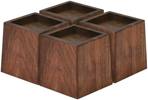 TQVAI Wood Bed Risers - Supports up to 2200 lbs - Heavy Duty Furniture Risers for Sofa Desk Couch Table, 4 Pack Bed Frame Legs Support with Non-Slip Rubber Pad, 3.5" H(Inner 3" H) - Retro Brown