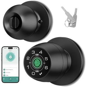 Fingerprint Door LockFingerprint and Keypad Input Smart Door knob, App Controlled Biometric Door Lock, Keyless Entry, Bedroom, Office, Hotel, Apartment Auto Door knob(Matte Black)-HL-3