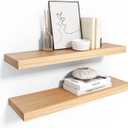 Habudda Floating Shelves, Natural Wood Wall Shelf, White Wooden Rustic Decor for Bathroom Kitchen Bedroom, 23.6 inches Hanging Mounted Invisible Bracket, 2 Set